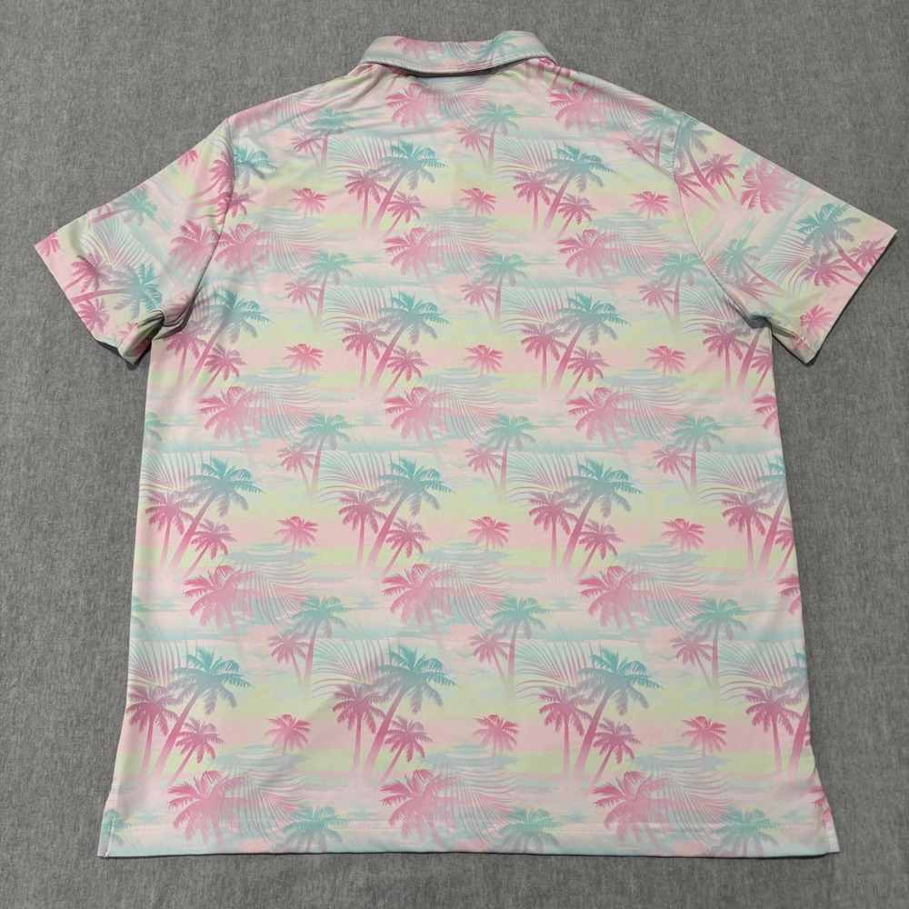 Sunday Swagger Mens Large Pastel Palm Tree‎ Golf Polo Shirt Pink Mint Green L - Picture 9 of 9
